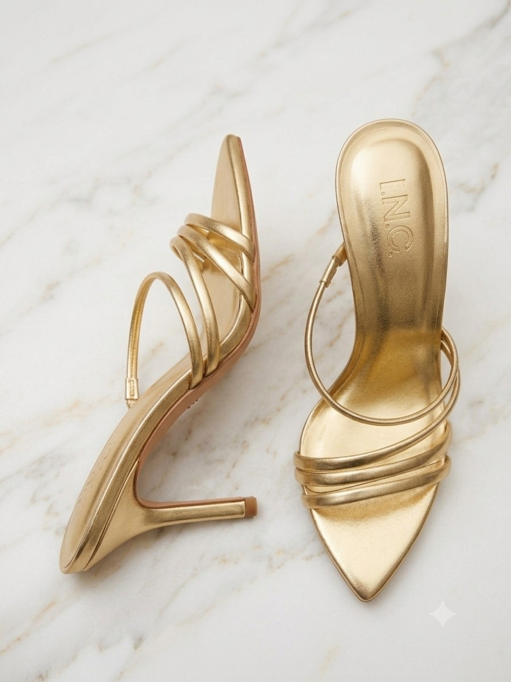 INC International Concepts Metallic Gold Multi-Strap Pointed Mules - Picture 1 of 1